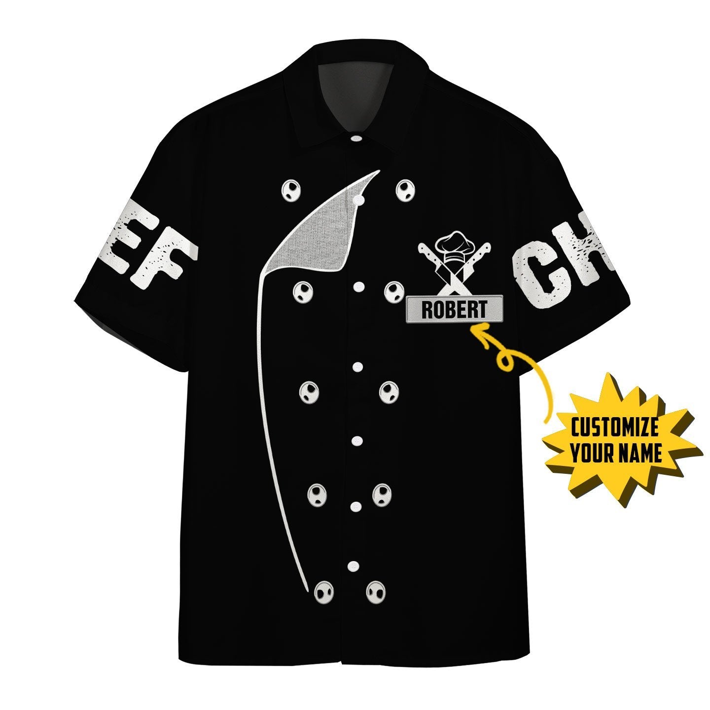 Gearhumans 3D Chef Black Uniform Nutrition Custom Name Hawaii Shirt ZB22039 Hawai Shirt Short Sleeve Shirt S 