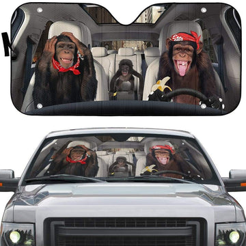 Gearhumans 3D Chimpanzee Family Custom Car Auto Sunshade