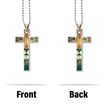 Gearhumans 3D Christian Cross With Lion Custom Car Hanging