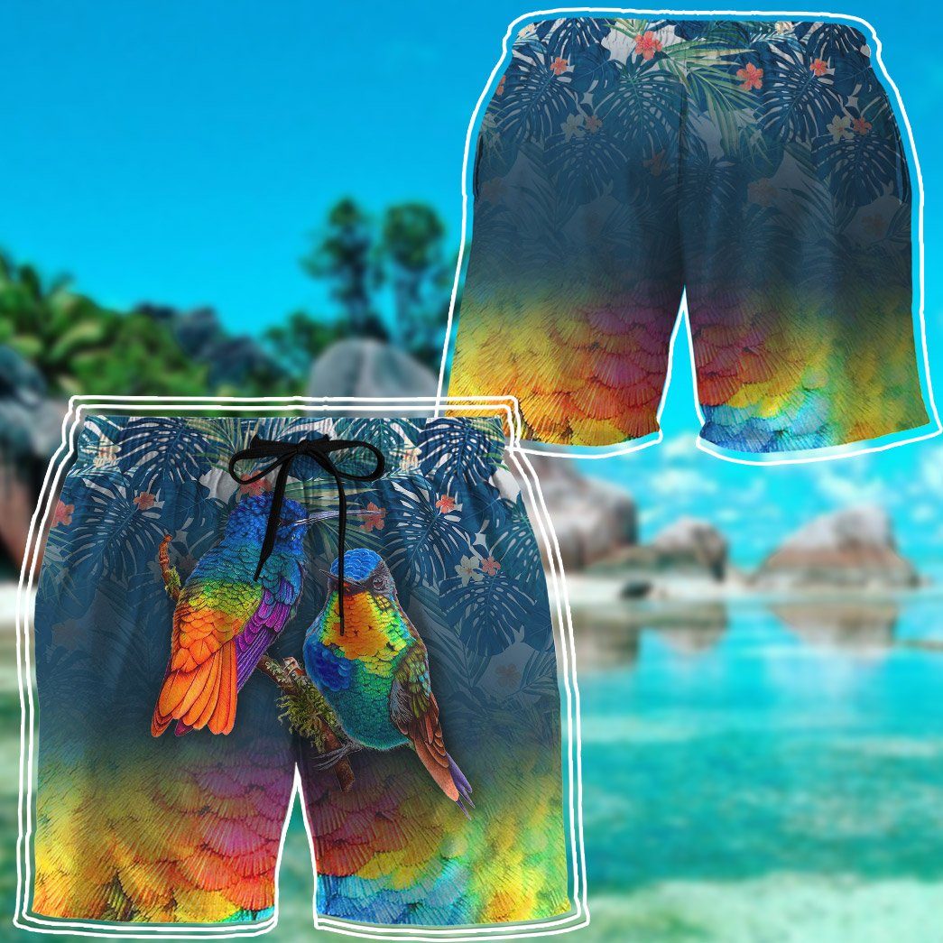 Gearhumans 3D Colorful Hummingbird Hawaii Custom Beach Shorts Swim Trunks GS1705215 Men Shorts 