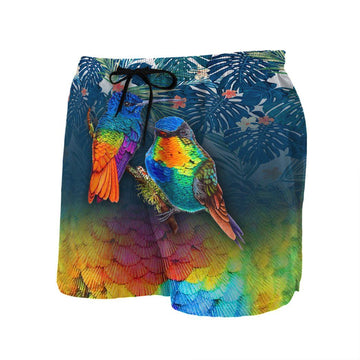 Gearhumans 3D Colorful Hummingbird Hawaii Custom Beach Shorts Swim Trunks