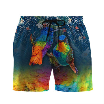 Gearhumans 3D Colorful Hummingbird Hawaii Custom Beach Shorts Swim Trunks GS1705215 Men Shorts Men Shorts S 