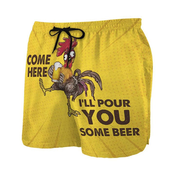 Gearhumans 3D Come here ill pour you some beer Beach Shorts Swim Trunks