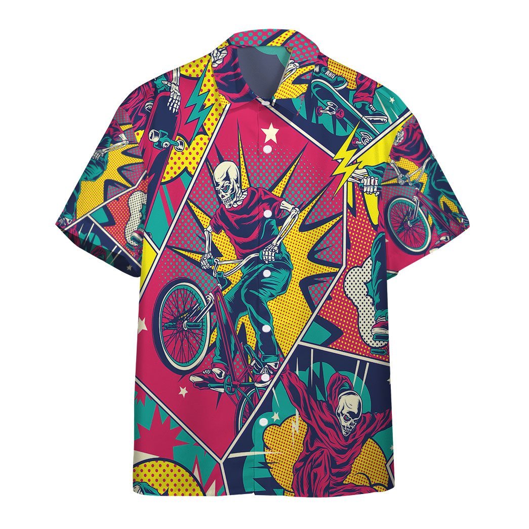 Gearhumans 3D Comic Style Skull Riding Custom Hawaii Shirt