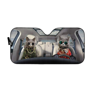 Gearhumans 3D Cool Chartreux Cats Custom Car Auto Sunshade