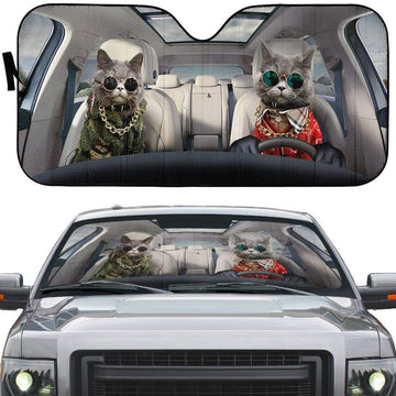 Gearhumans 3D Cool Chartreux Cats Custom Car Auto Sunshade