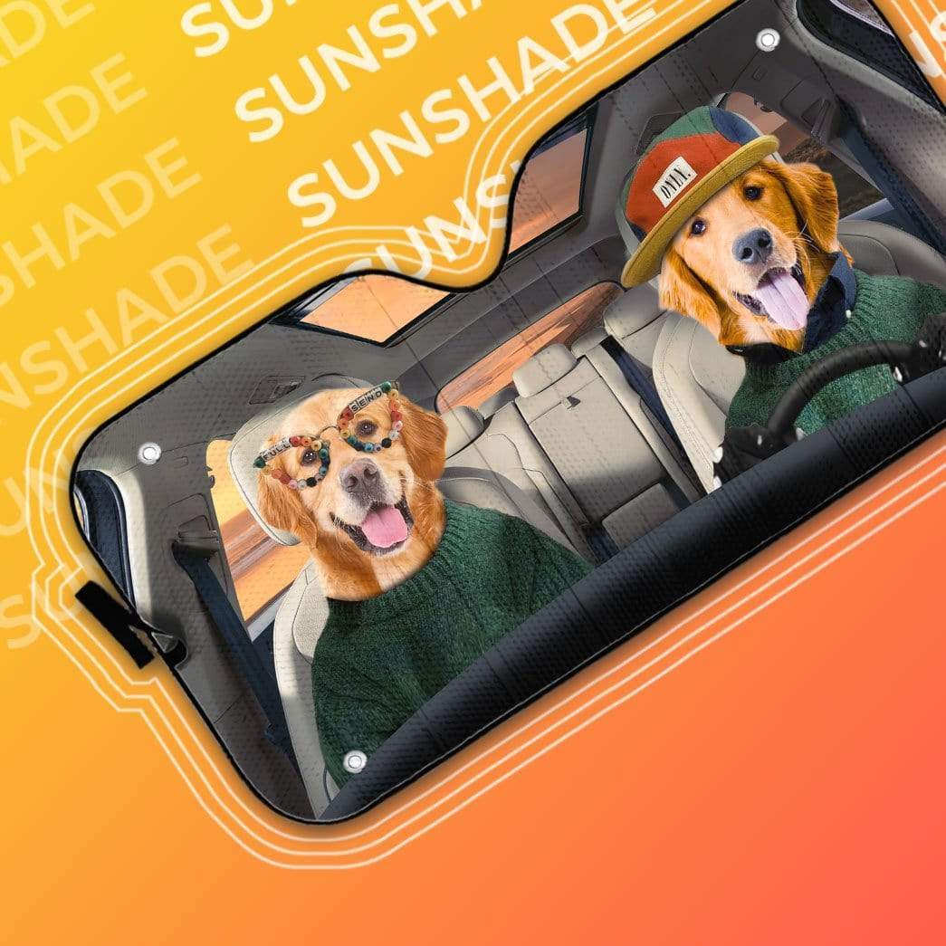gearhumans 3D Cool Couple Golden Retrievers Custom Car Auto Sunshade GV09064 Auto Sunshade 