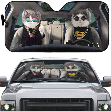 Gearhumans 3D Cool Hoodie Couple Cats Custom Car Auto Sunshade