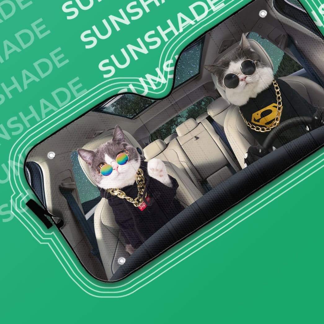 gearhumans 3D Cool Hoodie Couple Cats Custom Car Auto Sunshade GV09065 Auto Sunshade 