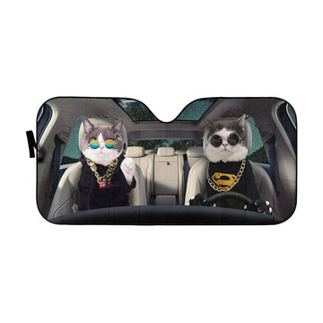 Gearhumans 3D Cool Hoodie Couple Cats Custom Car Auto Sunshade