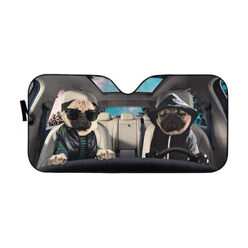 Gearhumans 3D Cool Pug Couple Dogs Custom Car Auto Sunshade