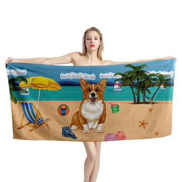 Gearhumans 3D Corgi Dog Custom Beach Towel