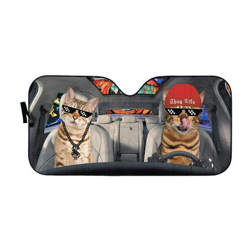 Gearhumans 3D Couple Bengal Cat Custom Car Auto Sunshade