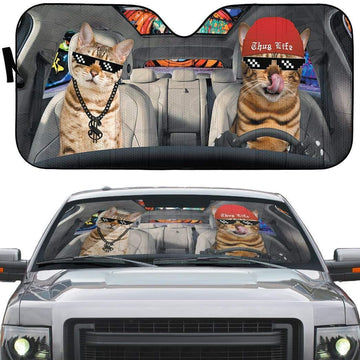 Gearhumans 3D Couple Bengal Cat Custom Car Auto Sunshade