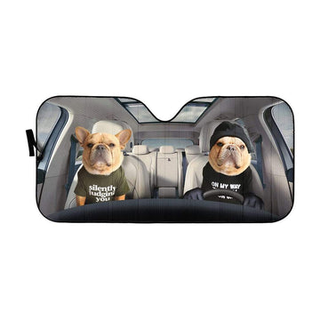 Gearhumans 3D Couple Bulldogs Custom Car Auto Sunshade