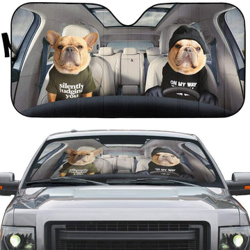 Gearhumans 3D Couple Bulldogs Custom Car Auto Sunshade