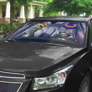 Gearhumans 3D Couple Bulldogs Hallowen Custom Car Auto Sunshade