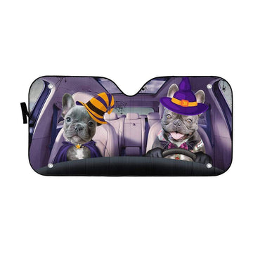 Gearhumans 3D Couple Bulldogs Hallowen Custom Car Auto Sunshade