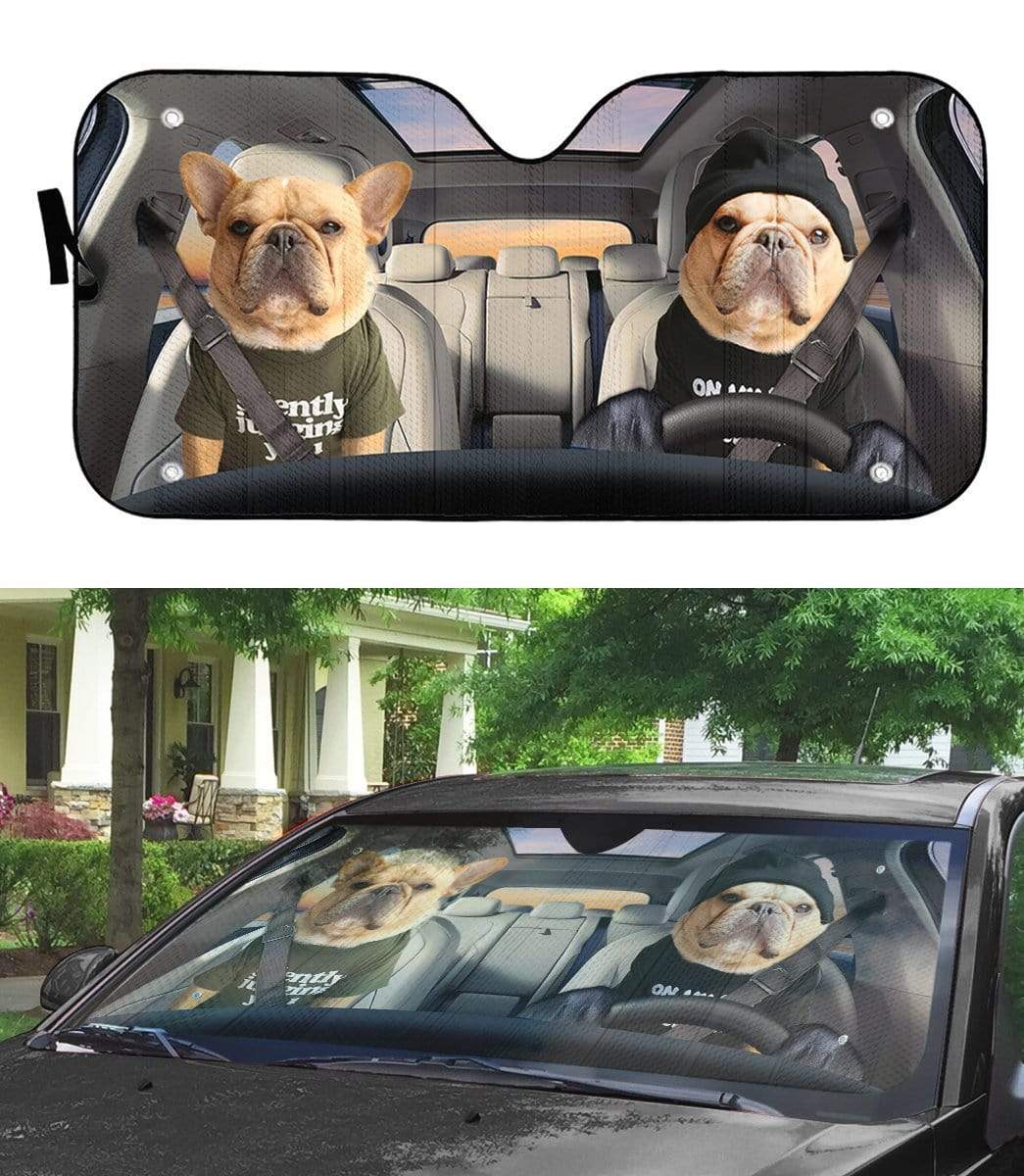 gearhumans 3D Couple Bulldogs In Car Custom Car Auto Sunshade GV18064 Auto Sunshade 