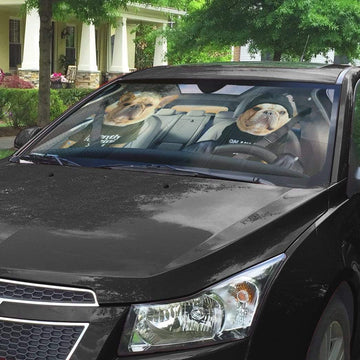 Gearhumans 3D Couple Bulldogs In Car Custom Car Auto Sunshade