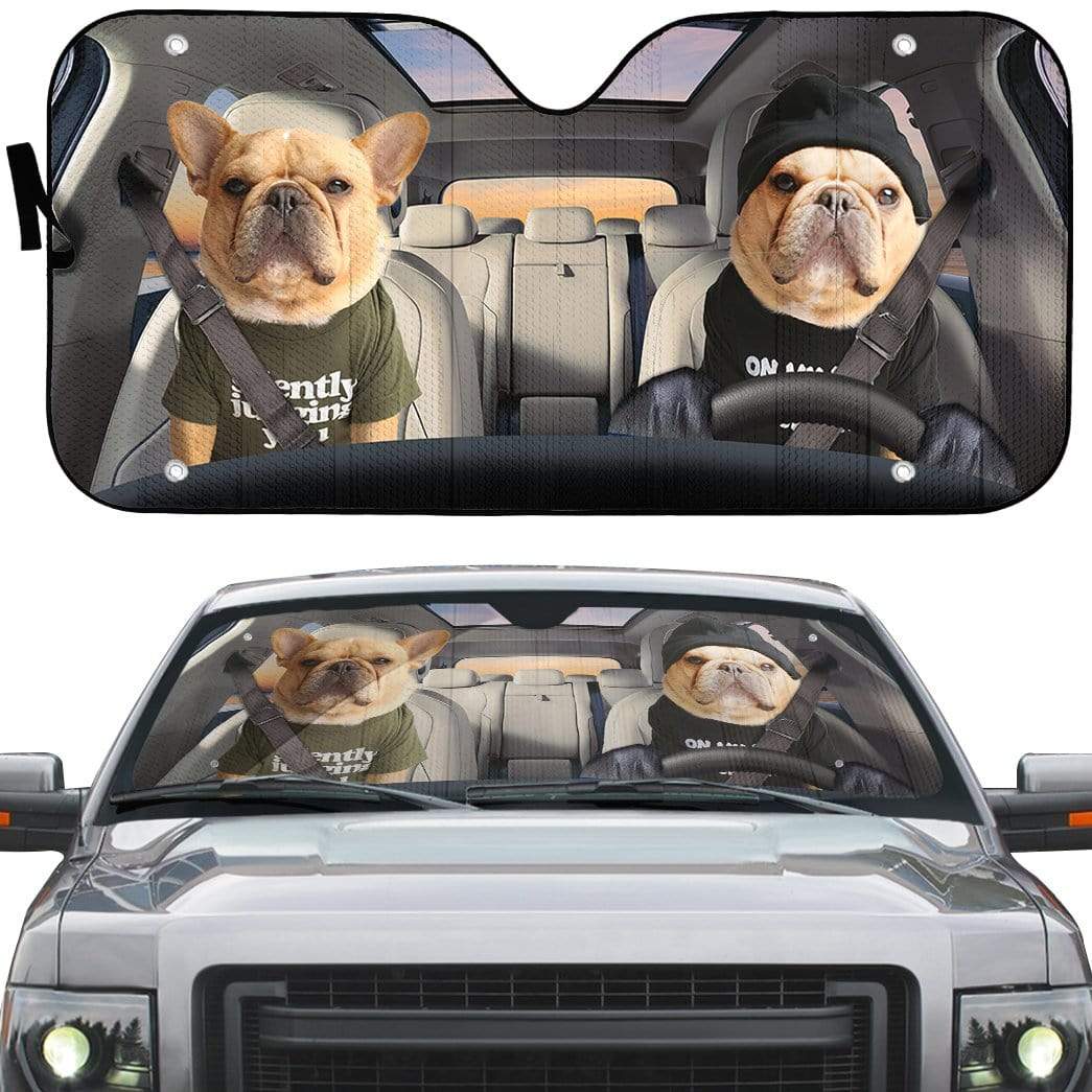 gearhumans 3D Couple Bulldogs In Car Custom Car Auto Sunshade GV18064 Auto Sunshade 