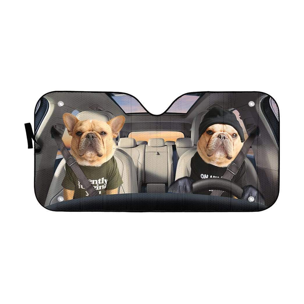 gearhumans 3D Couple Bulldogs In Car Custom Car Auto Sunshade GV18064 Auto Sunshade 57''x27.5'' 