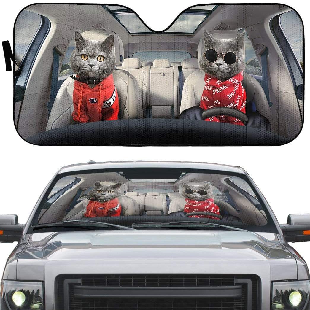 gearhumans 3D Couple Chartreux Cats Custom Car Auto Sunshade GV05067 Auto Sunshade 