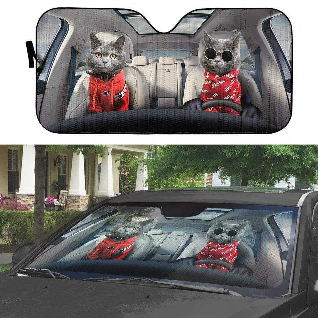 gearhumans 3D Couple Chartreux Cats Custom Car Auto Sunshade GV05067 Auto Sunshade 