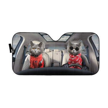 Gearhumans 3D Couple Chartreux Cats Custom Car Auto Sunshade