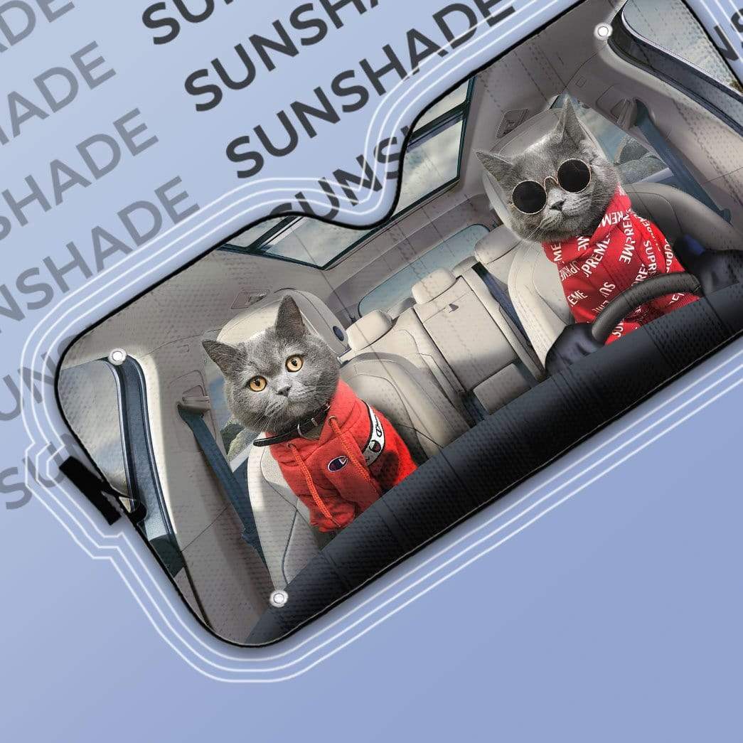 gearhumans 3D Couple Chartreux Cats Custom Car Auto Sunshade GV05067 Auto Sunshade 