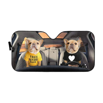 Gearhumans 3D Couple Friend Bulldogs Custom Car Auto Sunshade
