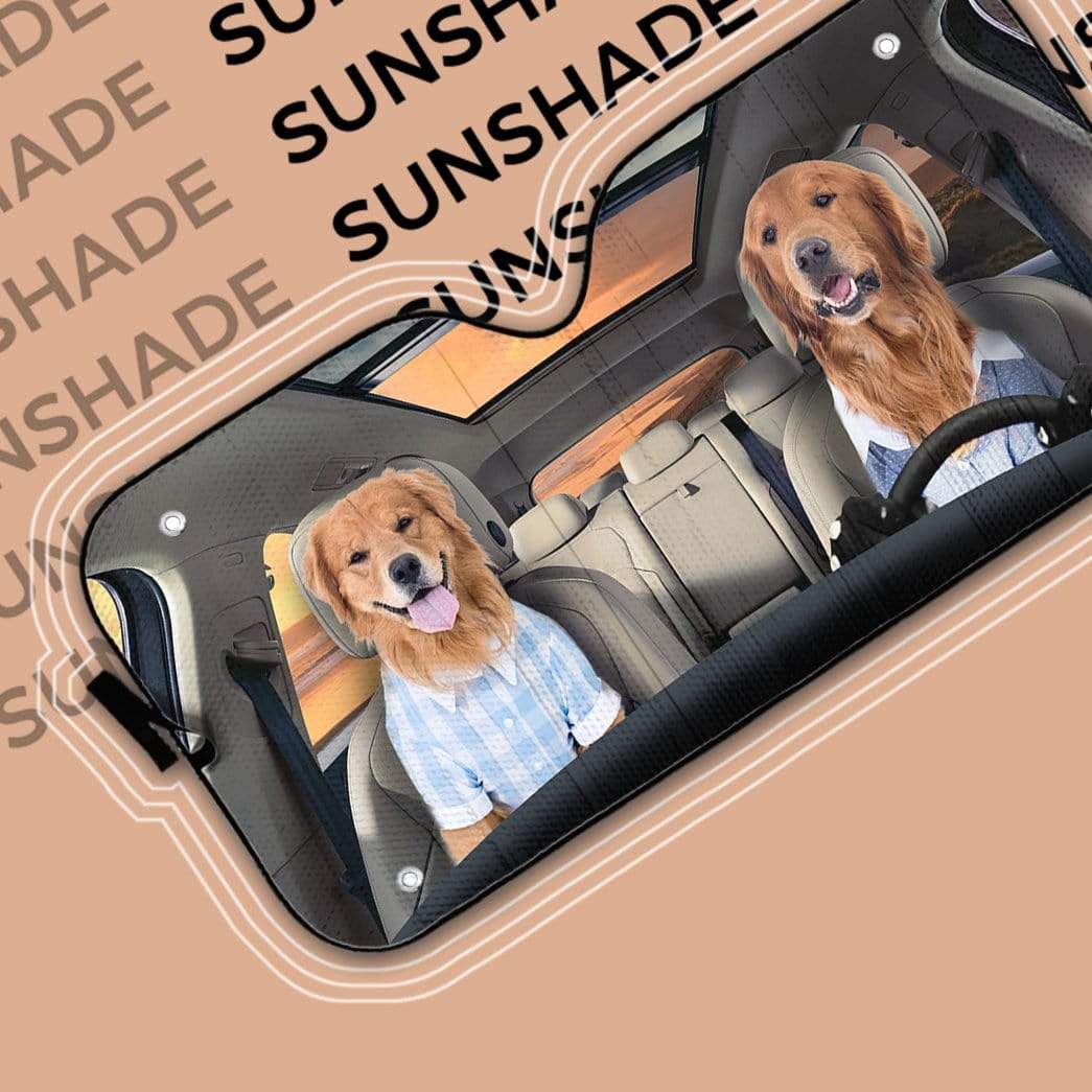 gearhumans 3D Couple Friend Golden Retrievers Custom Car Auto Sunshade GV10063 Auto Sunshade 