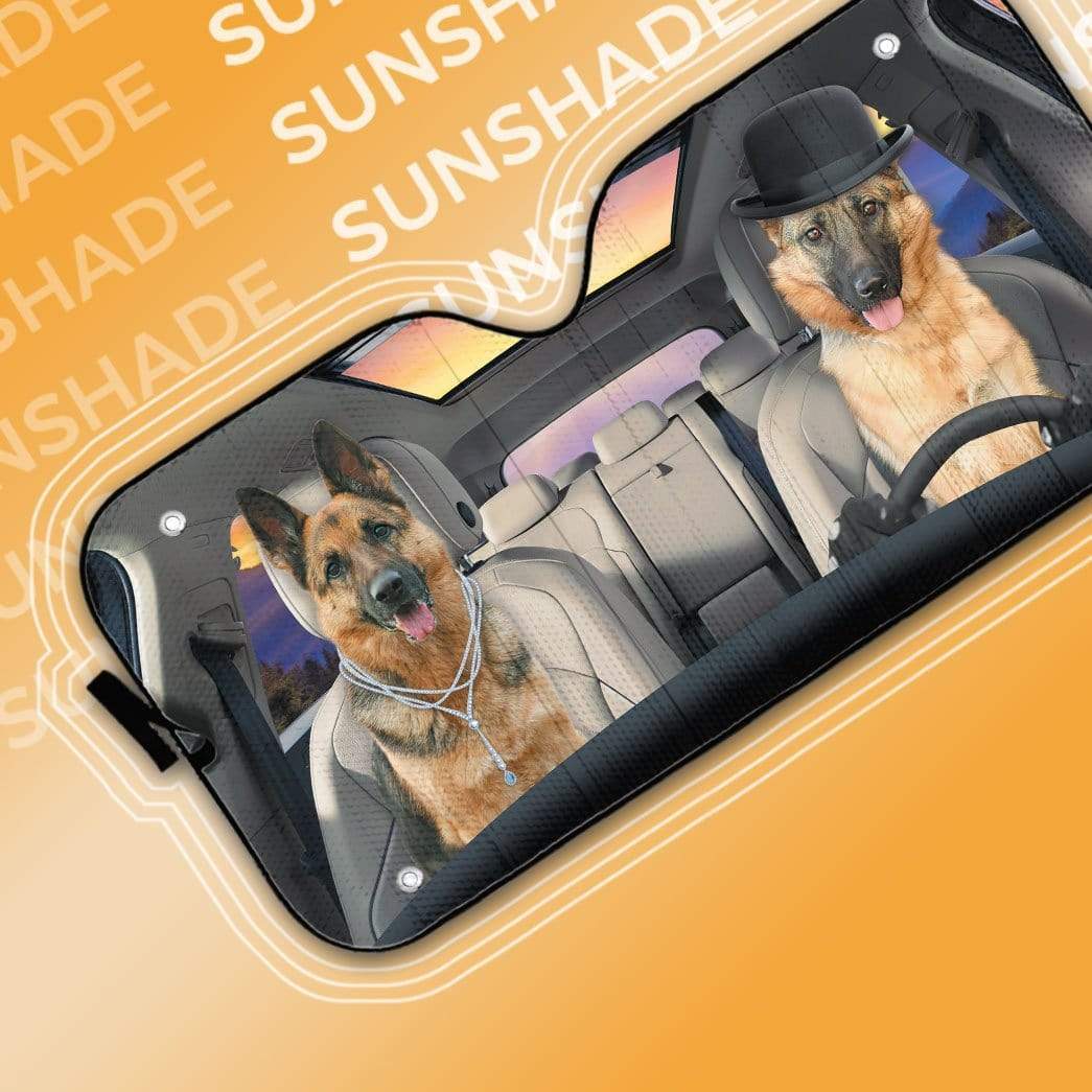 gearhumans 3D Couple German Shepherd Dog Custom Car Auto Sunshade GV14074 Auto Sunshade 