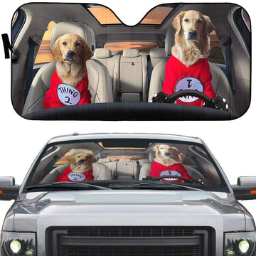 Gearhumans 3D Couple Golden Retrievers Custom Car Auto Sunshade