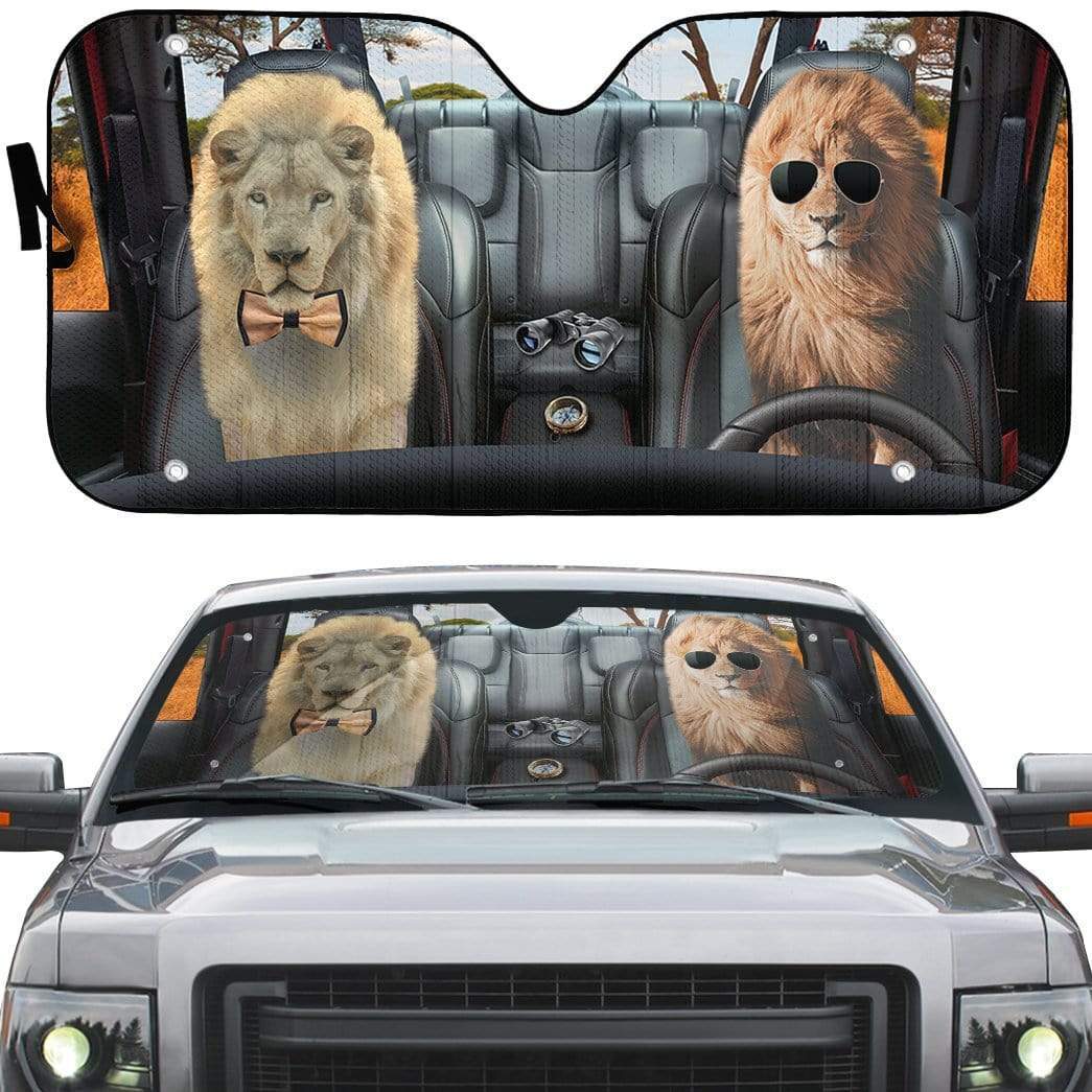 gearhumans 3D Couple Lion Custom Car Auto Sunshade GV07071 Auto Sunshade 