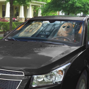 Gearhumans 3D Couple Lion Custom Car Auto Sunshade