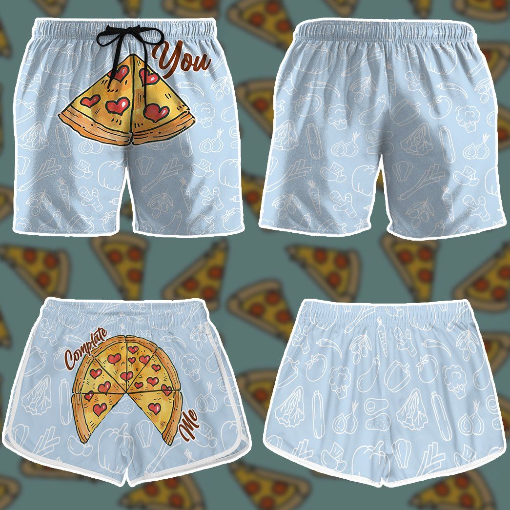 Gearhumans 3D Couple Matching Pizza You Complete Me Custom Beach Shorts Swim Trunk GW02062121 Men Shorts 