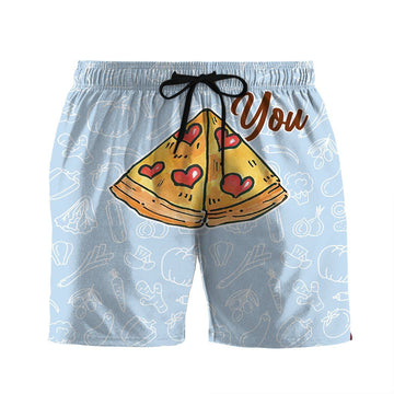 Gearhumans 3D Couple Matching Pizza You Complete Me Custom Beach Shorts Swim Trunk