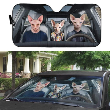 Gearhumans 3D Custom Car Auto Sunshade The Sphynx Cat Family