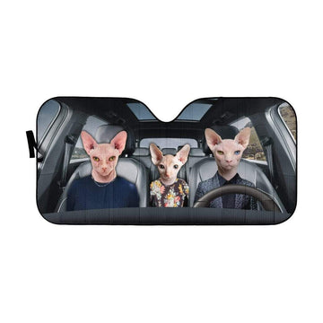 Gearhumans 3D Custom Car Auto Sunshade The Sphynx Cat Family