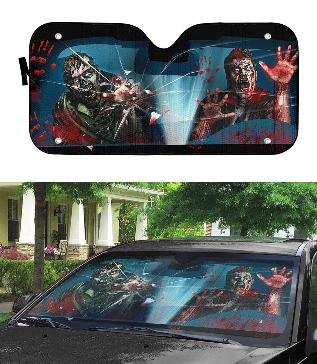 gearhumans 3D Custom Car Auto Sunshade Zombie Attack GA20025 Auto Sunshade 