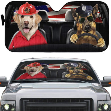 Gearhumans 3D Custom Police dog and firefighter dog Car Auto Sunshade