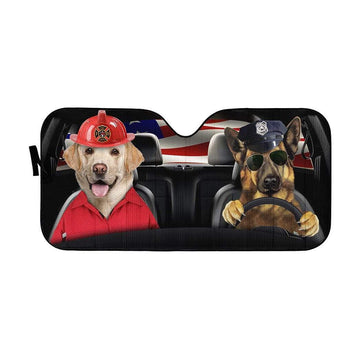 Gearhumans 3D Custom Police dog and firefighter dog Car Auto Sunshade