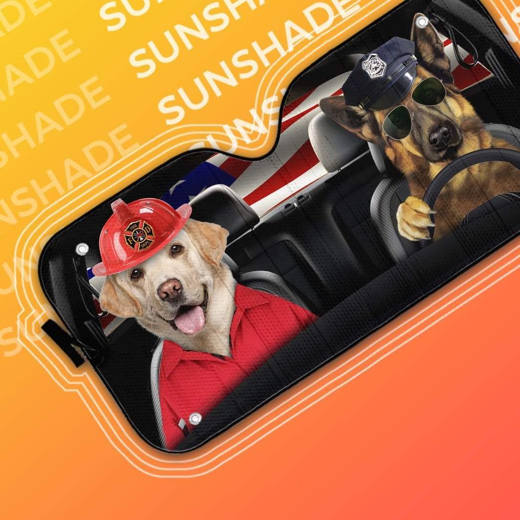 gearhumans 3D Custom Police dog and firefighter dog Car Auto Sunshade GD02061 Auto Sunshade 