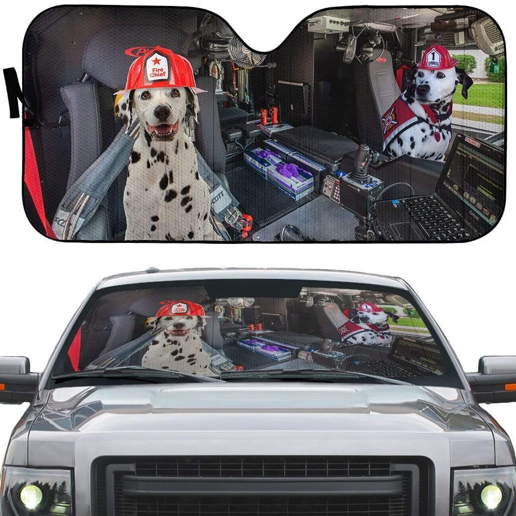 gearhumans 3D Dalmatian Dogs Fire Truck Custom Car Auto Sunshade GW02064 Auto Sunshade 