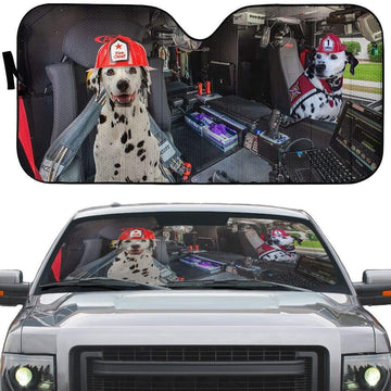 Gearhumans 3D Dalmatian Dogs Fire Truck Custom Car Auto Sunshade