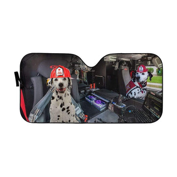 Gearhumans 3D Dalmatian Dogs Fire Truck Custom Car Auto Sunshade