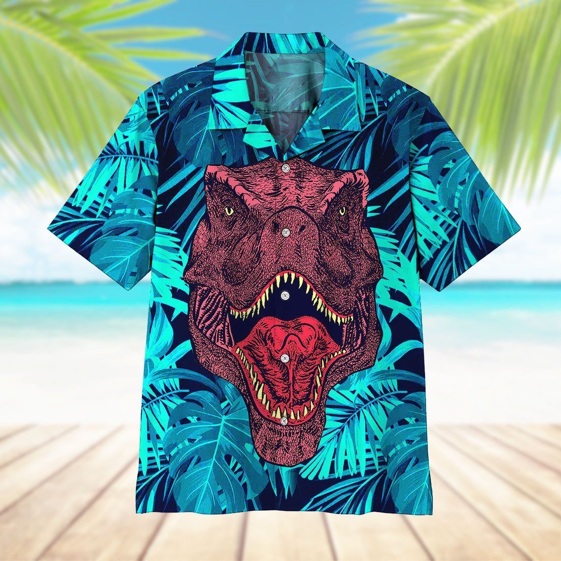 Gearhumans 3D Dinosaur Hawaii Shirt ZZ0405211 Hawai Shirt 