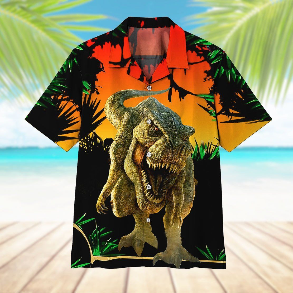 Gearhumans 3D Dinosaur Hawaii Shirt ZZ1405211 Hawai Shirt 