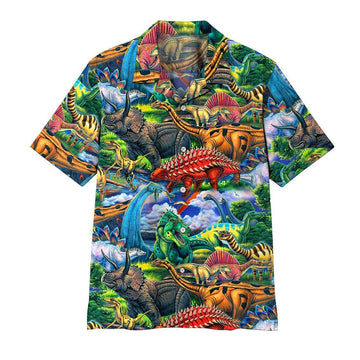 Gearhumans 3D Dinosaur Hawaii Shirt ZZ2904211 Hawai Shirt Short Sleeve Shirt S 